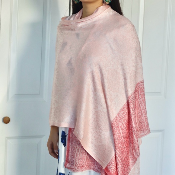 Elegant 30%Silk 70%Cashmere Handmade Luxury Paisley Pashimina Scarf/Shawl Pink - Picture 4 of 16